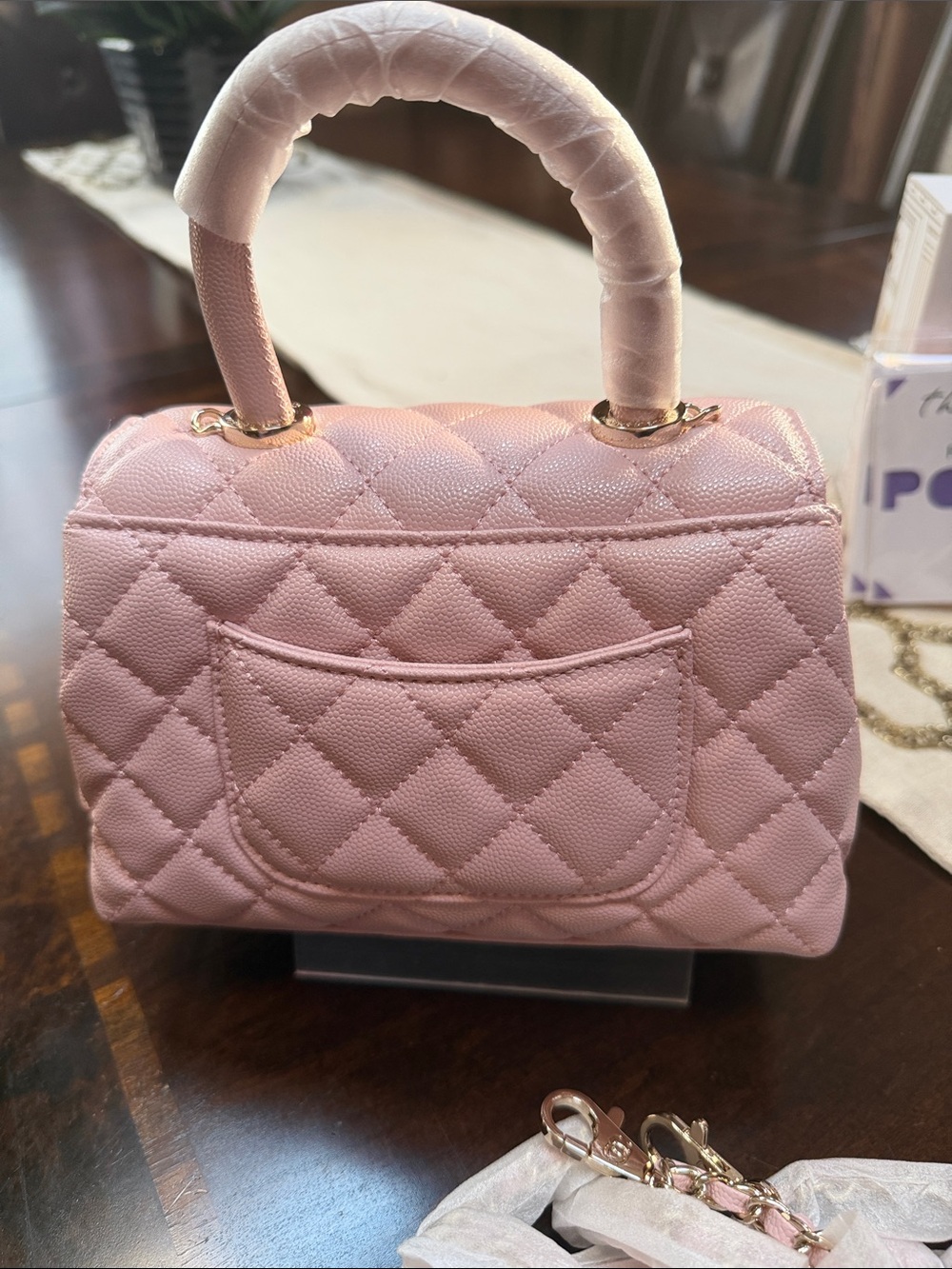 Luxury Fashion Pink Quilted Mini Top Handle Bag with Gold CC - Picture 3 of 5